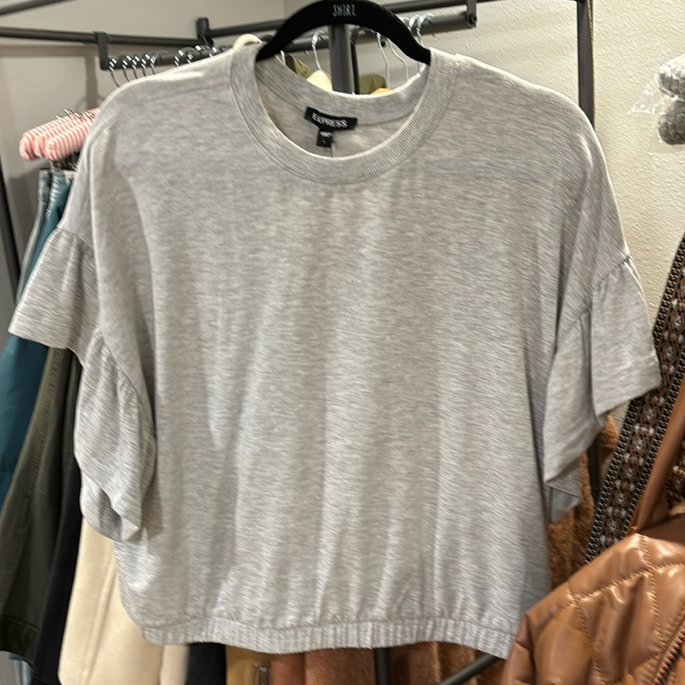 Express -Short Ruffle Sleeve Banded Bottom Sweatshirt size L